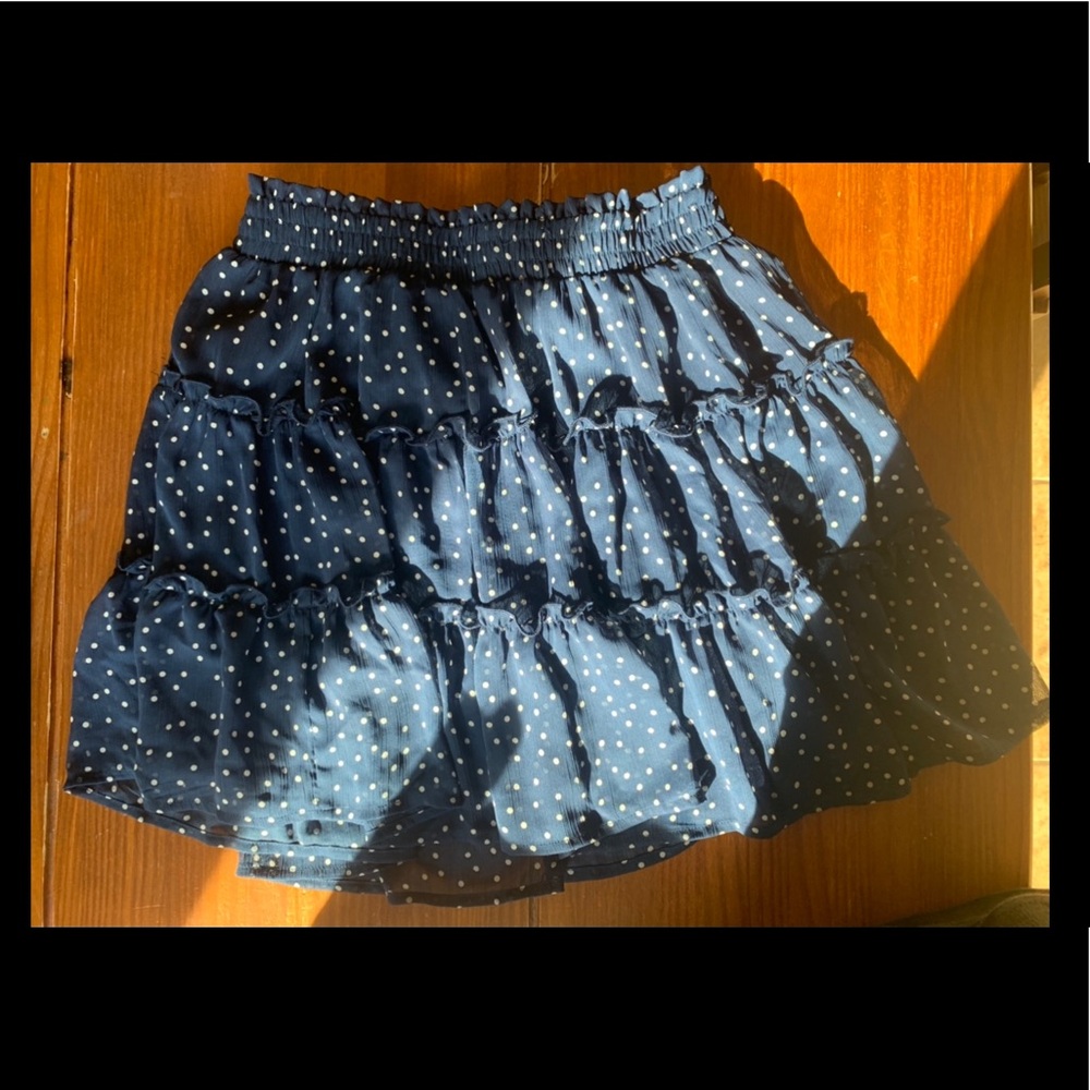 Blue and white polka dot skirt